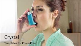  Presentation with asthma - Beautiful PPT theme featuring up of woman using asthma backdrop and a coral colored foreground