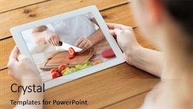  Presentation with food technology - PPT theme enhanced with up of woman watching tutorial background and a coral colored foreground