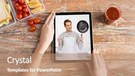  Presentation with food technology - Colorful PPT theme enhanced with up of woman watching tutorial backdrop and a coral colored foreground