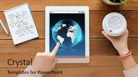  Presentation with international business - Slides having up of woman with earth background and a coral colored foreground