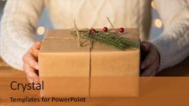  Presentation with merry christmas and new year - Slide deck consisting of up of woman with gift background and a gold colored foreground