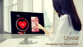  Presentation with healthcare technology - Colorful presentation theme enhanced with up of woman with heart backdrop and a soft green colored foreground