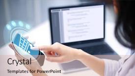  Presentation with business programming code abstract technology - Slides having up of woman with shopping background and a lemonade colored foreground