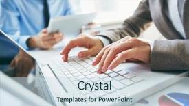  Presentation with multiracial team of young doctors stacking hands - Presentation theme with up of young female hand background and a sky blue colored foreground