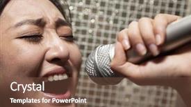  Presentation with microphone - Presentation theme consisting of up of young woman singing background and a  colored foreground