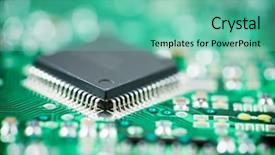  Presentation with electric circuit board - Presentation theme having up on a integrated circuit background and a seafoam green colored foreground