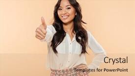  Presentation with lady - Amazing PPT theme having up on camera expressing good backdrop and a lemonade colored foreground