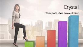  Presentation with climbing chart - Slide deck with up on colourful chart pillars background and a sky blue colored foreground