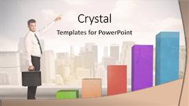  Presentation with climbing chart - Beautiful PPT theme featuring up on colourful chart pillars backdrop and a  colored foreground
