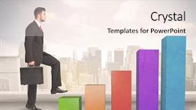  Presentation with climbing chart - Beautiful PPT theme featuring up on colourful chart pillars backdrop and a sky blue colored foreground