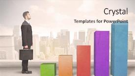  Presentation with climbing chart - Slide deck having up on colourful chart pillars background and a  colored foreground