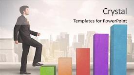  Presentation with climbing chart - Cool new slide deck with up on colourful chart pillars backdrop and a  colored foreground