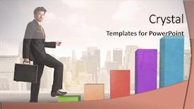  Presentation with climbing chart - Presentation design featuring up on colourful chart pillars background and a cream colored foreground