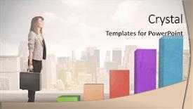  Presentation with climbing chart - Beautiful PPT theme featuring up on colourful chart pillars backdrop and a  colored foreground