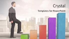  Presentation with climbing chart - PPT theme enhanced with up on colourful chart pillars background and a sky blue colored foreground
