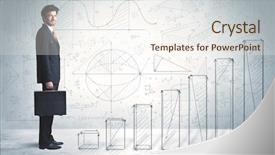  Presentation with business man climbs up to the top of 3d success stairs steps - Presentation design consisting of up on hand drawn graphs background and a  colored foreground
