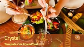  Presentation with thai food - Presentation theme with up on hands and food background and a crimson colored foreground
