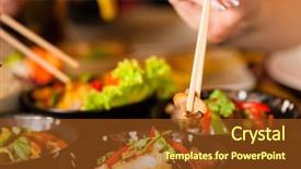  Presentation with thai food - Theme featuring up on hands and food background and a tawny brown colored foreground