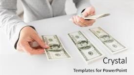  Presentation with hands saving - PPT theme enhanced with up packet - business finance saving and people background and a light gray colored foreground