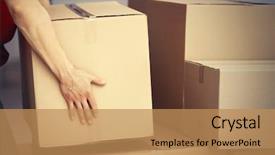  Presentation with box carton - Theme featuring up packet - man holding carton box background and a coral colored foreground