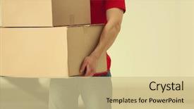  Presentation with boxes - Amazing presentation design having up packet - man holding pile of carton backdrop and a soft green colored foreground