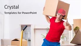  Presentation with young athletes box jumping - Slide set enhanced with up packet - young male contractor with boxes background and a sky blue colored foreground