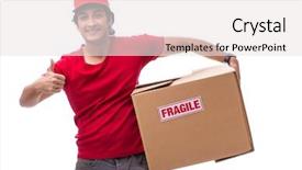  Presentation with courier - Amazing slide set having up packet - young male courier with box backdrop and a white colored foreground