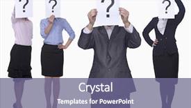  Presentation with people - Theme featuring up paper with question mark background and a violet colored foreground