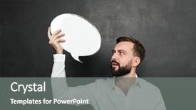  Presentation with announcement - PPT theme with up photo of attractive man background and a gray colored foreground