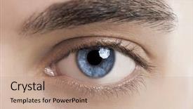  Presentation with human eye - PPT layouts featuring up picture of blue eye background and a coral colored foreground