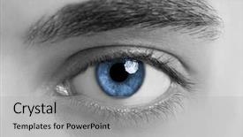  Presentation with human eye - Theme featuring up picture of blue eye background and a light gray colored foreground