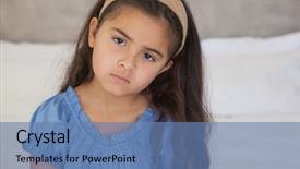  Presentation with sad girl - Slide deck having up portrait of a sad background and a teal colored foreground