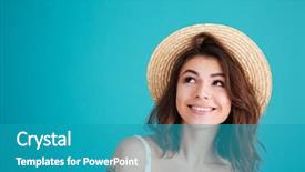  Presentation with close up of young girls - Audience pleasing presentation design consisting of up portrait of a smiley backdrop and a teal colored foreground