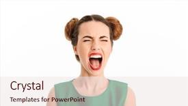  Presentation with close up of young girls - PPT layouts with up portrait of an angry background and a sky blue colored foreground