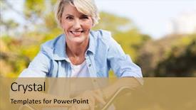  Presentation with bicycle - PPT layouts having up portrait of senior woman background and a yellow colored foreground