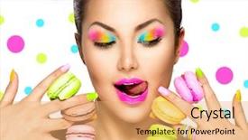  Presentation with fashion accessories - Colorful presentation theme enhanced with up purple lipstick vivid eyeshadow backdrop and a coral colored foreground