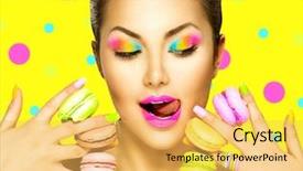  Presentation with girl model - Colorful slide set enhanced with up purple lipstick vivid eyeshadow backdrop and a yellow colored foreground
