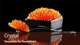  Presentation with food in spoon falling - Beautiful presentation theme featuring up salmon caviar delicatessen gourmet backdrop and a tawny brown colored foreground