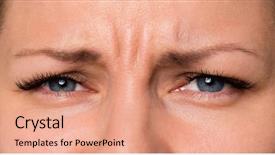  Presentation with human face - Beautiful presentation theme featuring up scared or unhappy face backdrop and a coral colored foreground