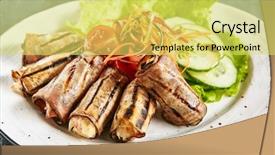  Presentation with lumpia spring rolls fried - PPT theme with up selective focus grilled aubergine background and a yellow colored foreground