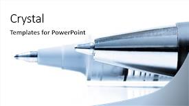  Presentation with close up shot - Amazing PPT theme having up shot of ball point backdrop and a white colored foreground