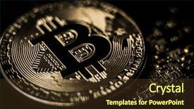  Presentation with money bitcoin - Colorful slide deck enhanced with up shot of copper bitcoin backdrop and a tawny brown colored foreground
