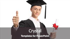  Presentation with diploma - Beautiful slide deck featuring up sign isolated on white backdrop and a dark gray colored foreground