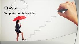  Presentation with under umbrella - Cool new slide set with up stairs which drawing big backdrop and a  colored foreground