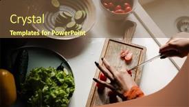  Presentation with cutting board - Presentation theme with up-view-of-female-hands background and a tawny brown colored foreground