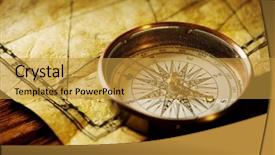  Presentation with close up view of the compass on old paper - Audience pleasing presentation theme consisting of up view of the compass backdrop and a gold colored foreground