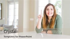  Presentation with weight loss woman showing - Cool new slide deck with up with finger number one backdrop and a  colored foreground