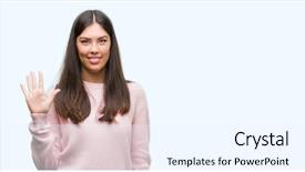  Presentation with young woman wearing boxer gloves - Colorful PPT layouts enhanced with up with fingers number five backdrop and a  colored foreground