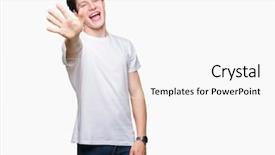  Presentation with young man wearing a hat - Colorful slide set enhanced with up with fingers number five backdrop and a white colored foreground