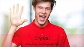  Presentation with young man wearing a hat - Slide deck featuring up with fingers number five background and a  colored foreground